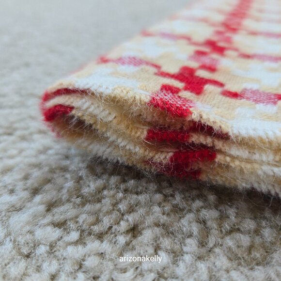 Woven Cashmere Houndstooth Scarf Red Tan White Pink - Picture 14 of 16